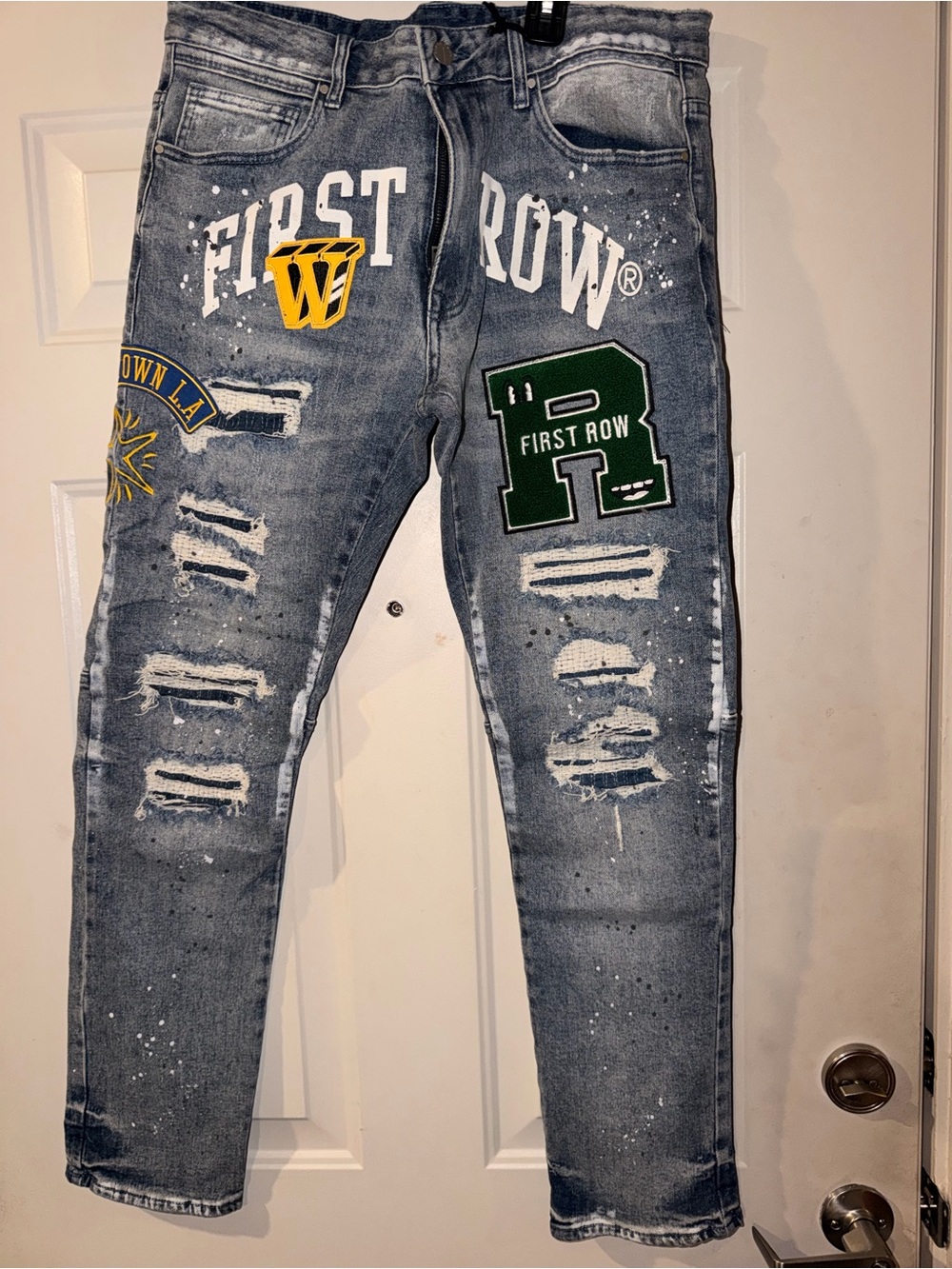 Men's Distressed Grey Patch Jeans